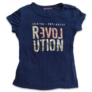 Girls Attitude - Navy Blue Short Sleeve Top Size 12